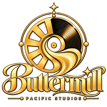 Buttermill Pacific Studios gold record-and-reel emblem